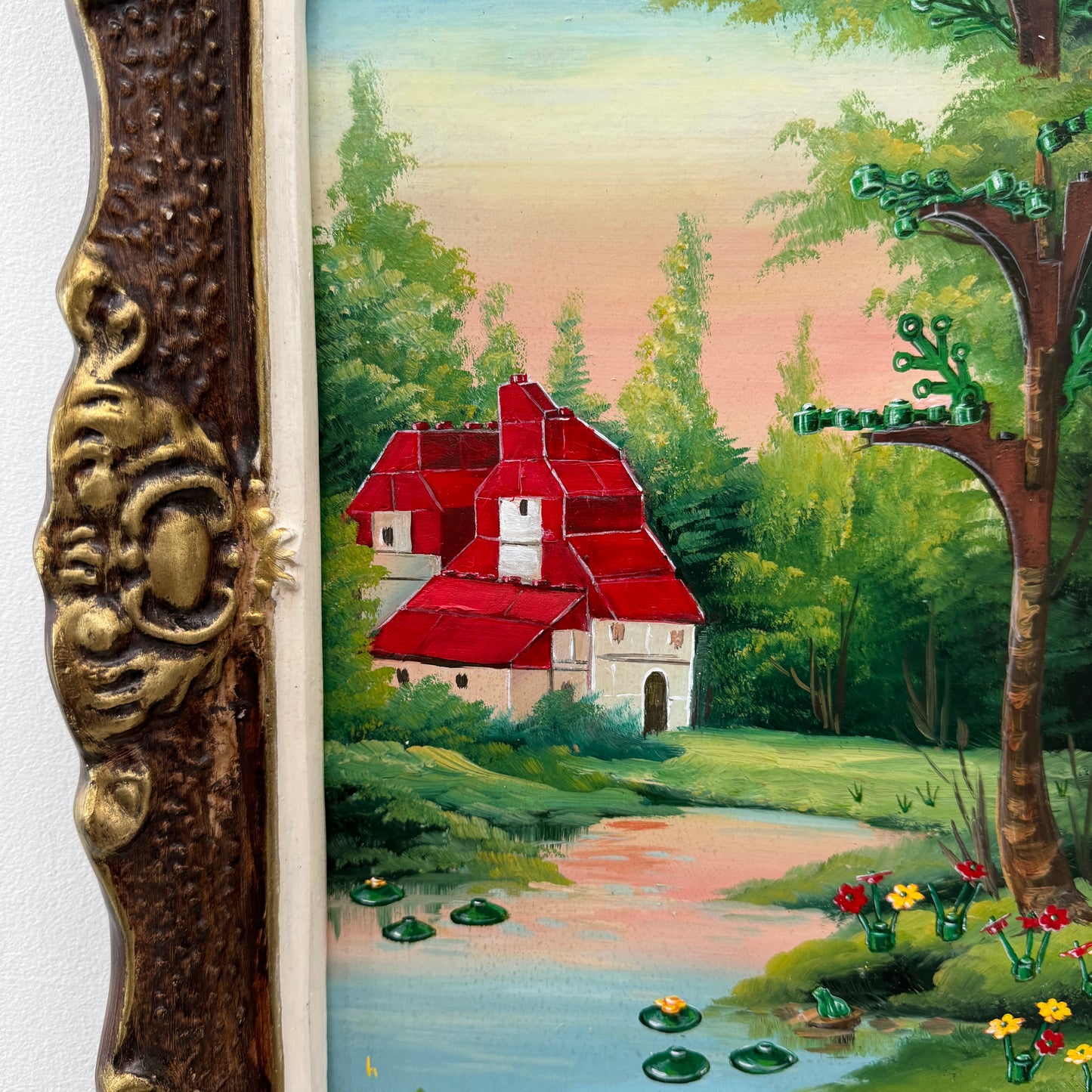 My Little Lego Cottage, original upcycled vintage painting