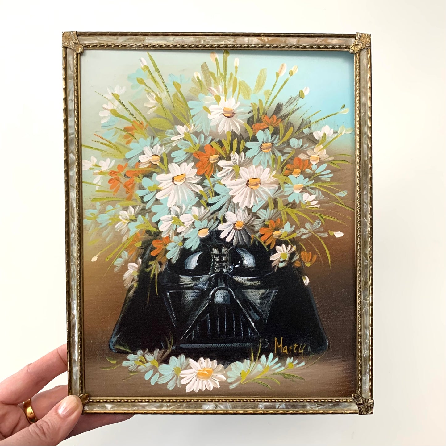 Dark Side Floral : Darth's Daisies - PRINT 8x10 in Vintage Brass Frame