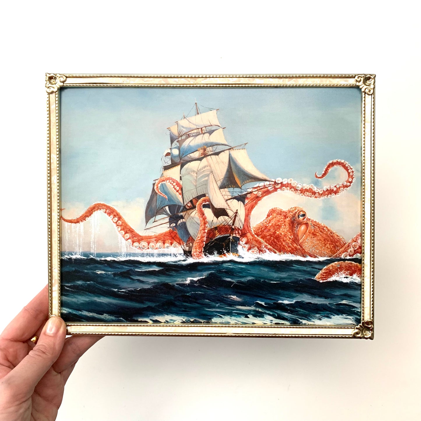 Octopus Vs The Harris - 8x10 PRINT in Vintage Brass Frame