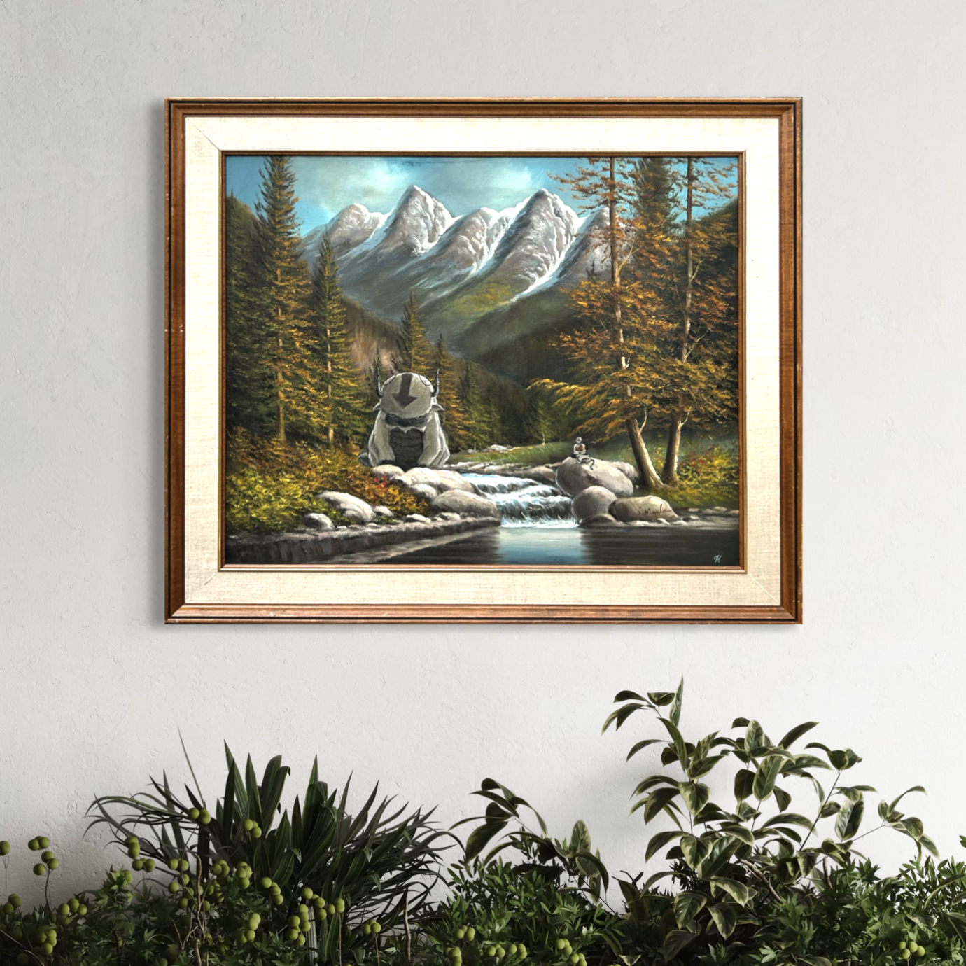 Bison Guardian, original upcycled vintage painting