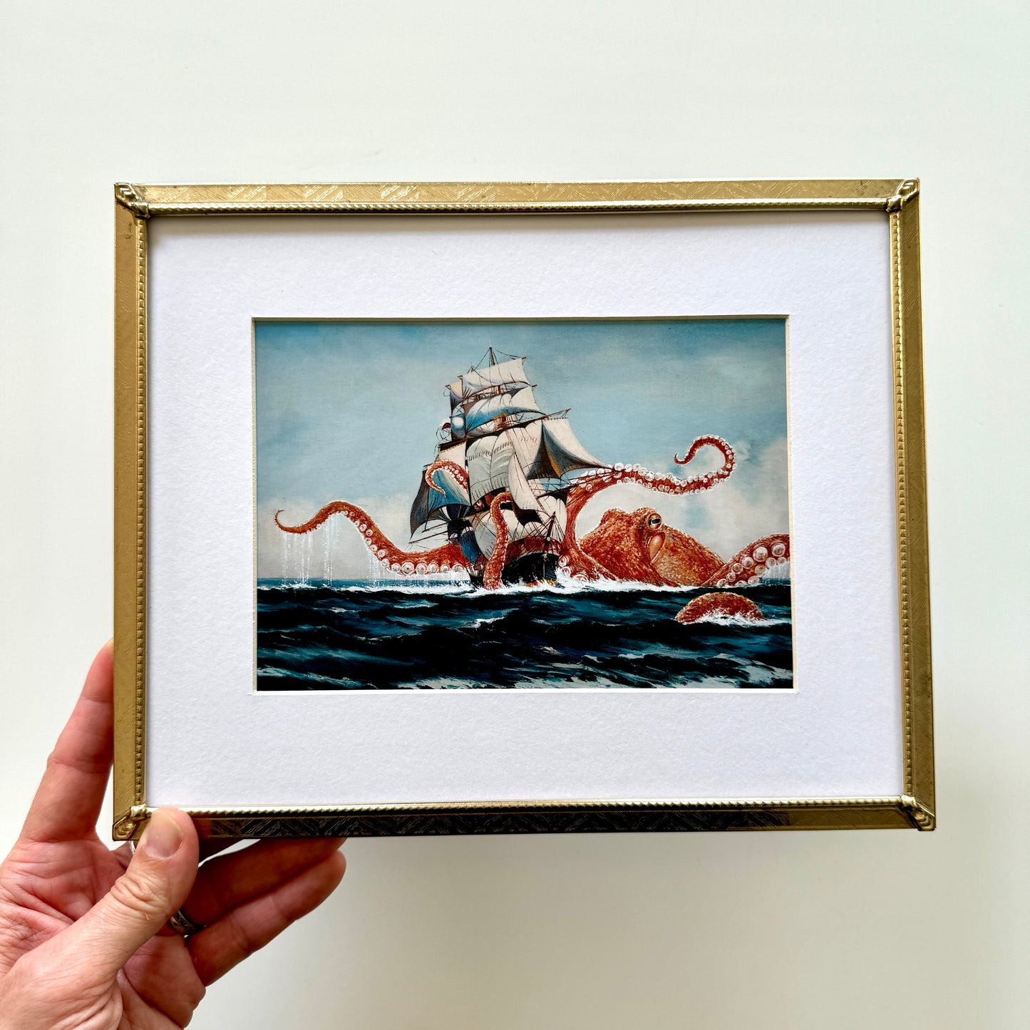 Octopus Vs The Harris - 8x10 PRINT in Vintage Brass Frame