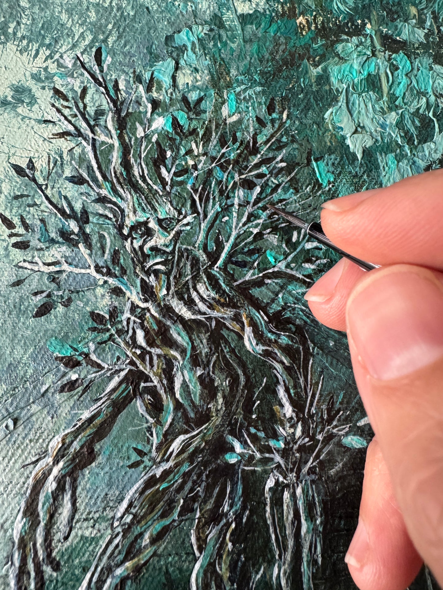 Ents : While Trees Sleep, Part 2, original upcycled vintage painting