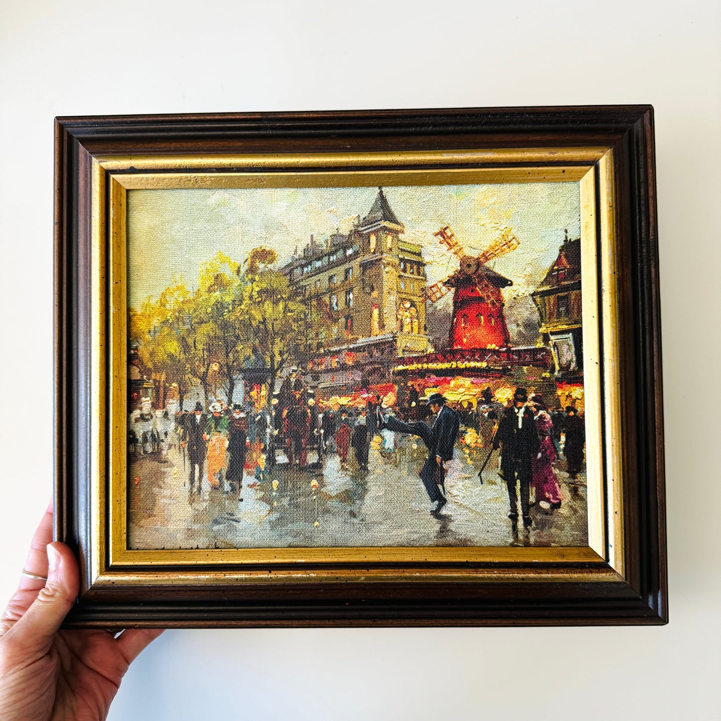 A Silly Walk In Paris, original upcycled vintage painting