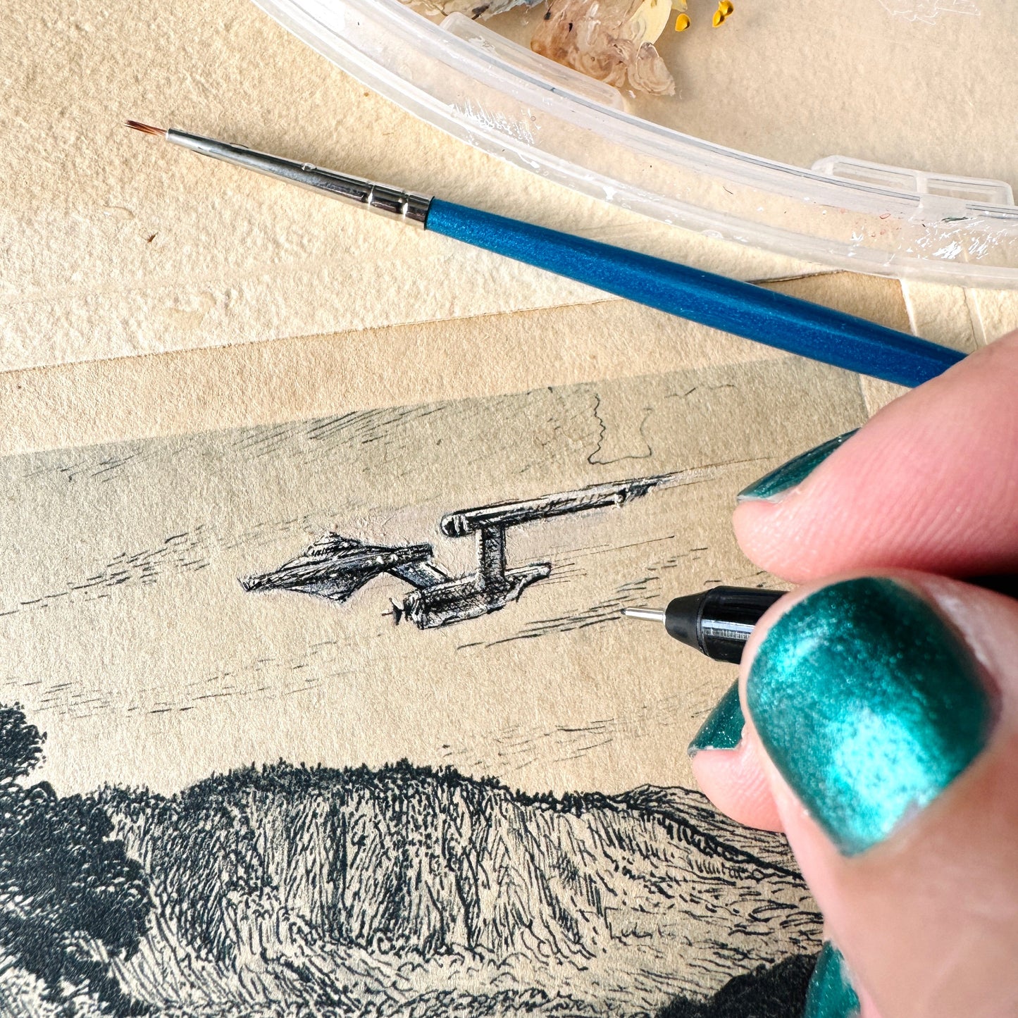 An Enterprise Over Friars Crag, original upcycled vintage engraving