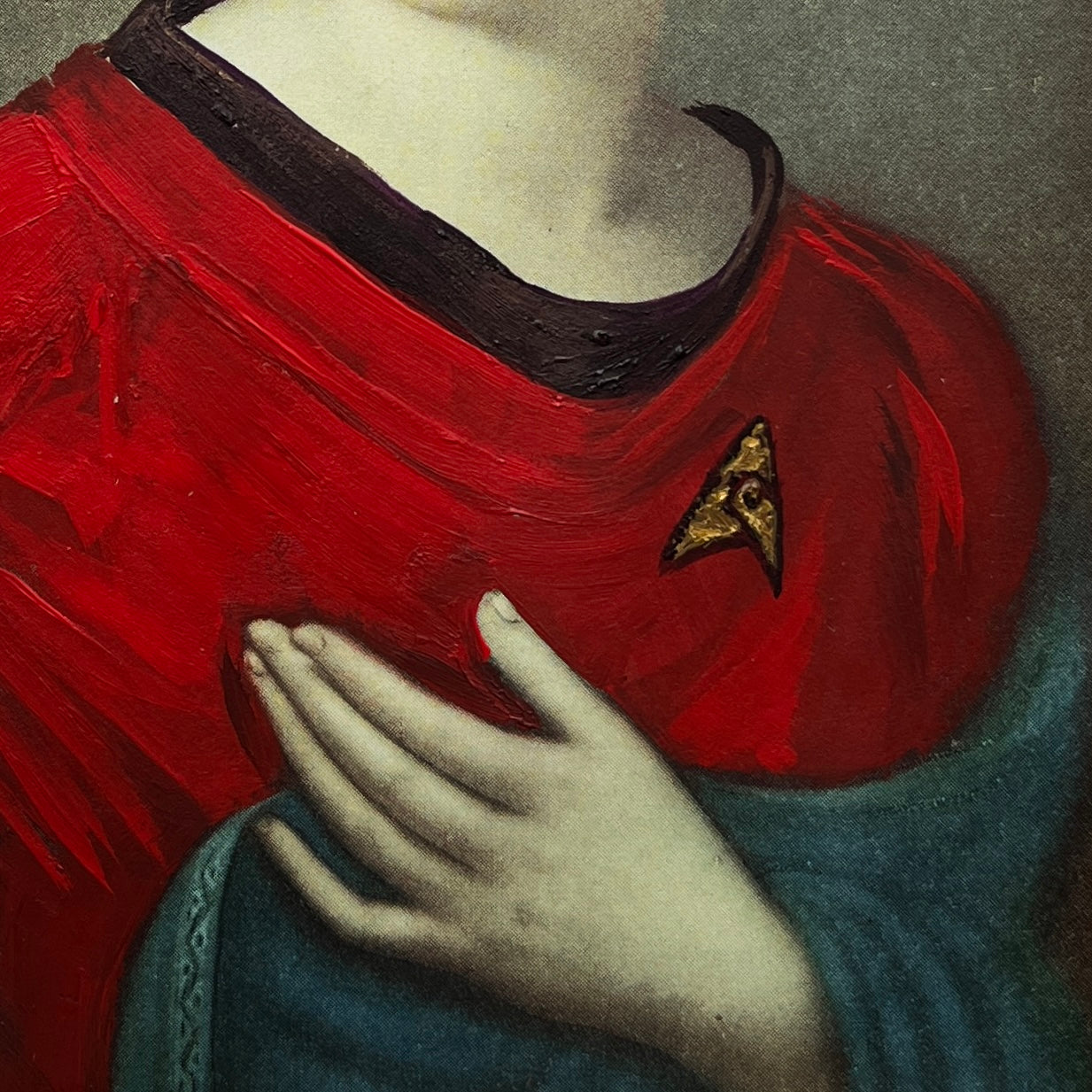 Red Shirt : Ensign Bonaparte, original upcycled vintage painting