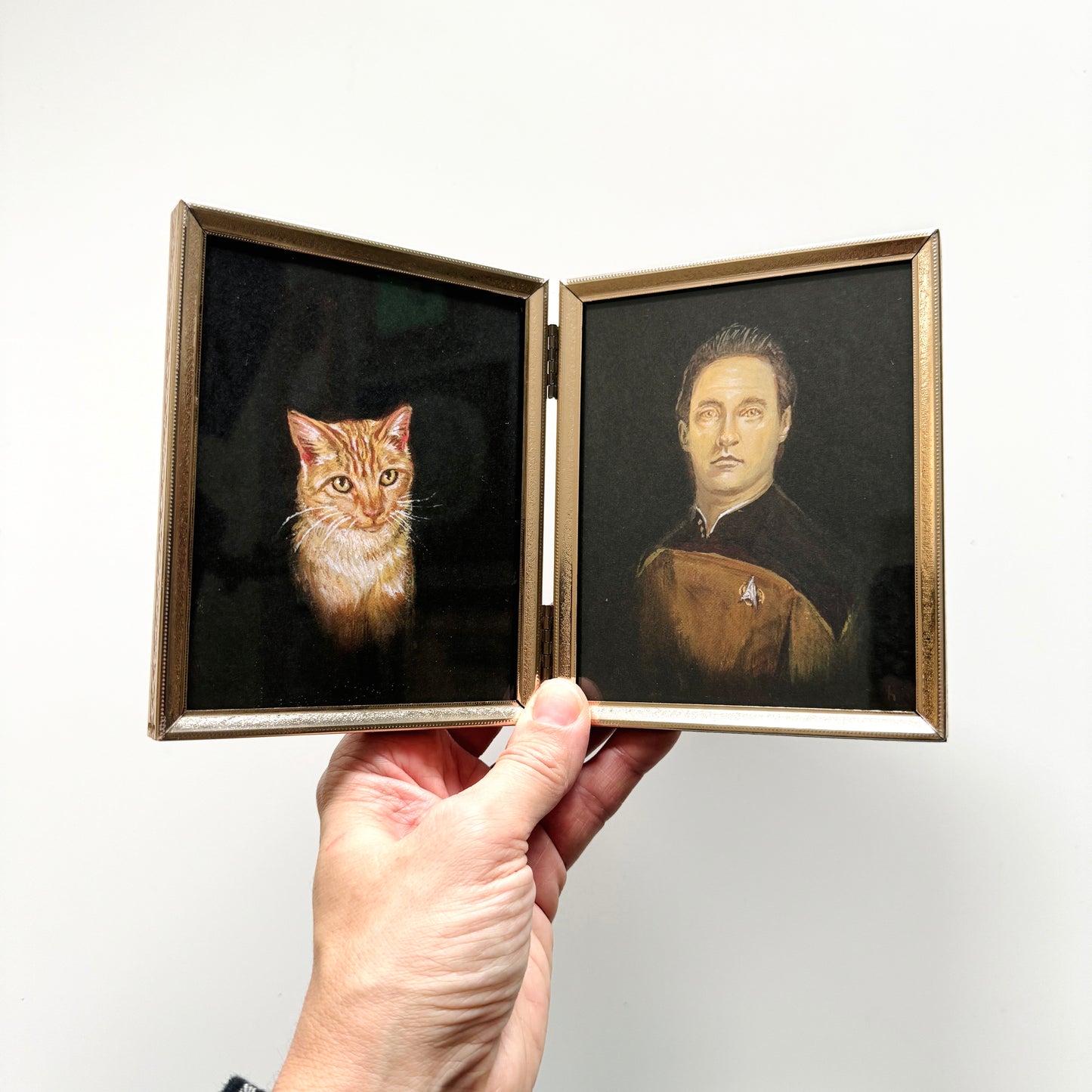 My Cat and I - PRINT in Vintage Brass Folding Frame