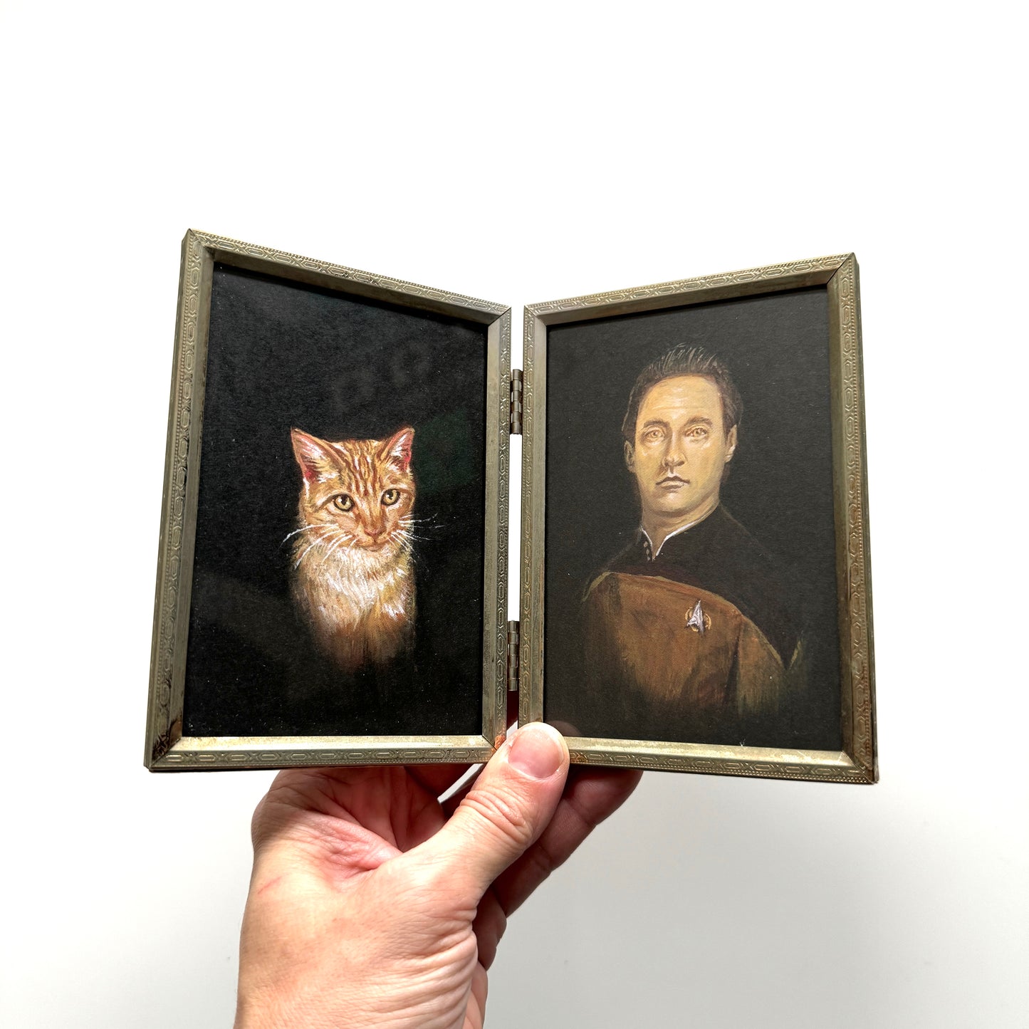 My Cat and I - PRINT in Vintage Brass Folding Frame