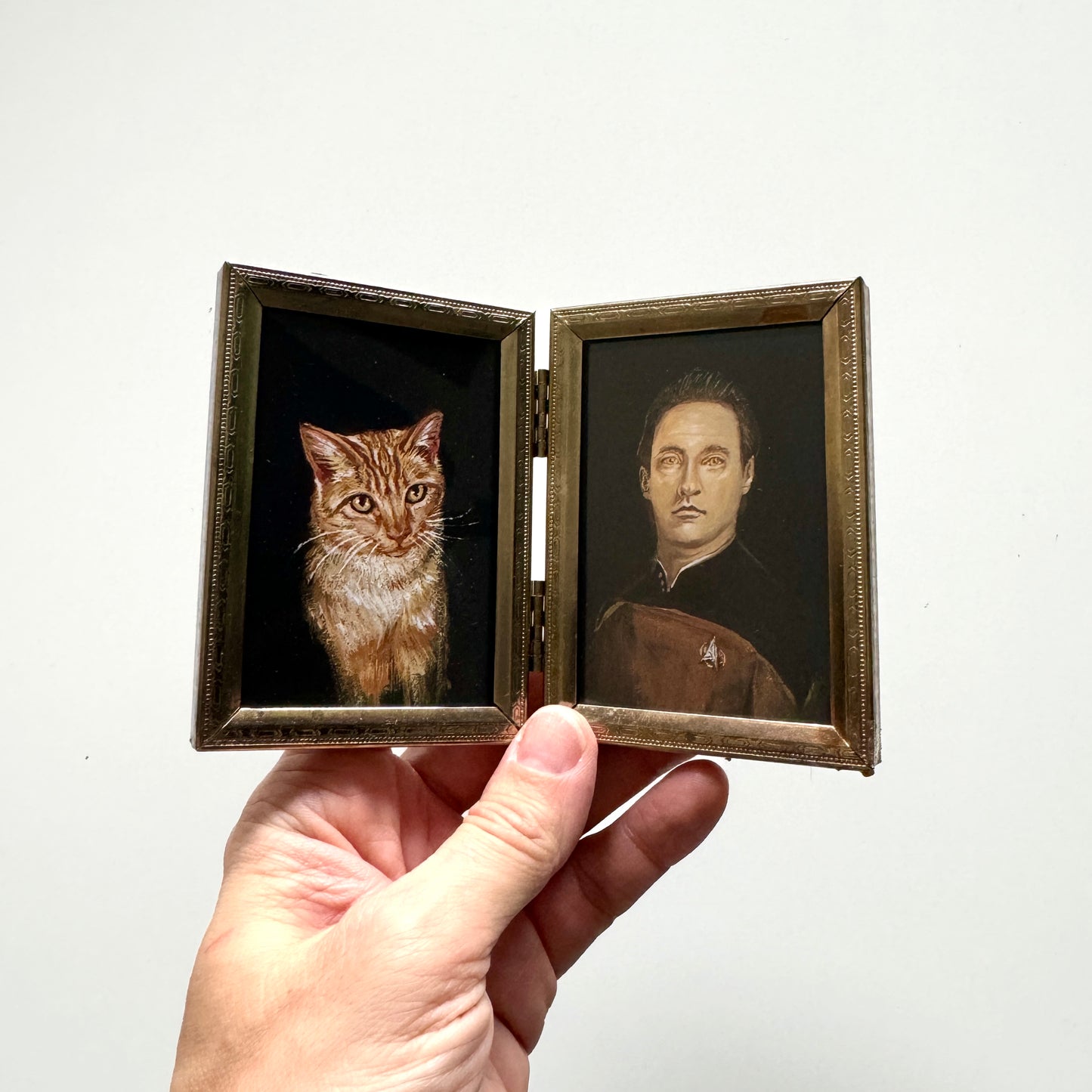 My Cat and I - PRINT in Vintage Brass Folding Frame