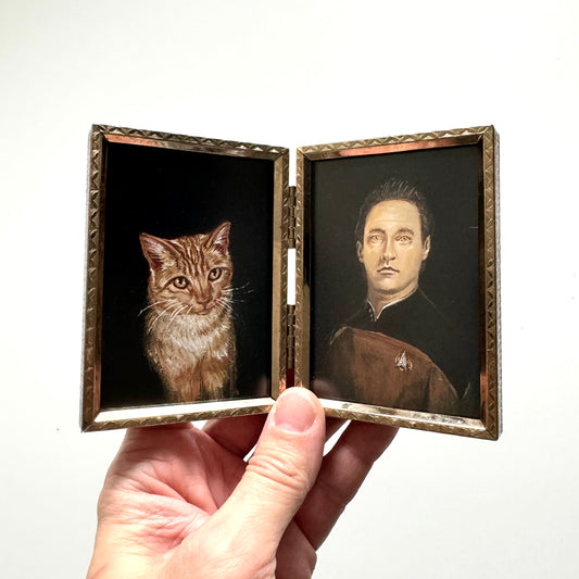 My Cat and I - PRINT in Vintage Brass Folding Frame