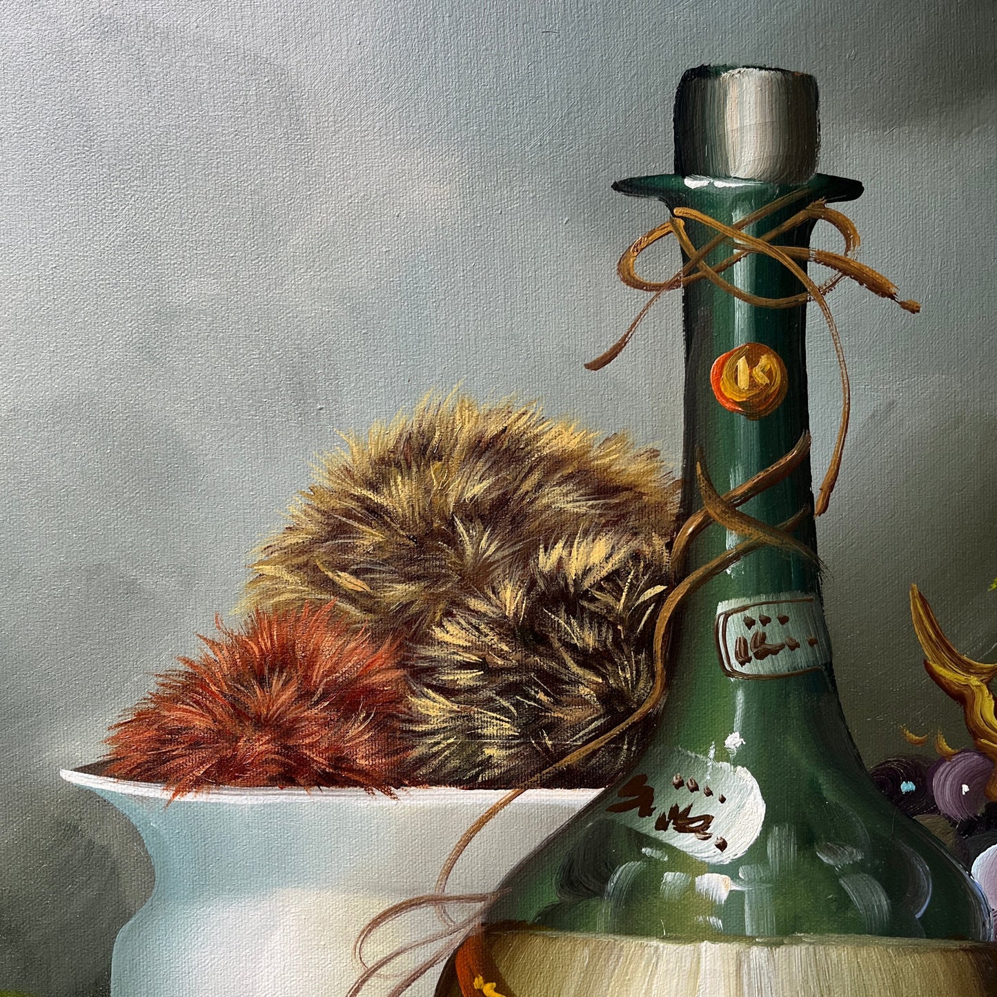 Tribbles with Still Life, original upcycled vintage painting