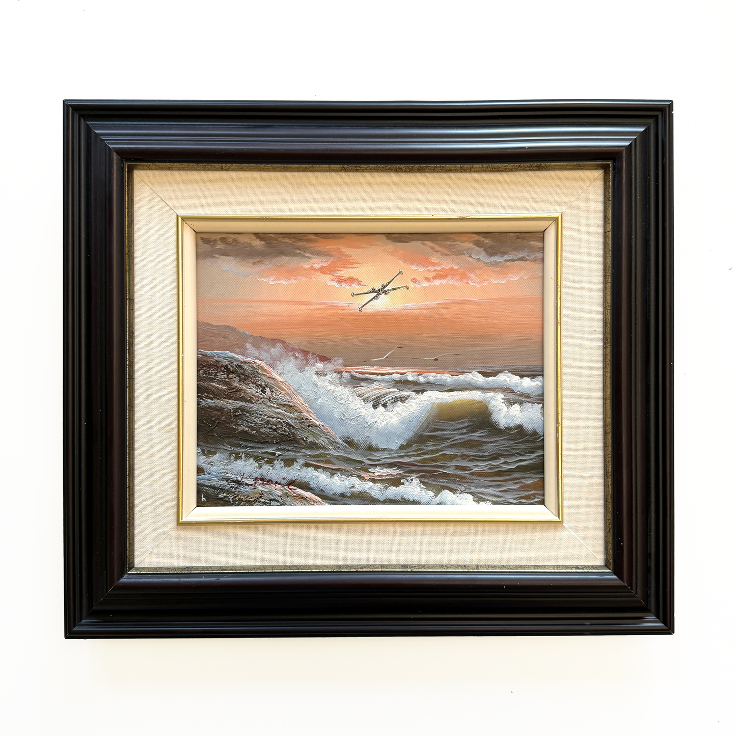 X-Wing with Seagulls, upcycled vintage painting