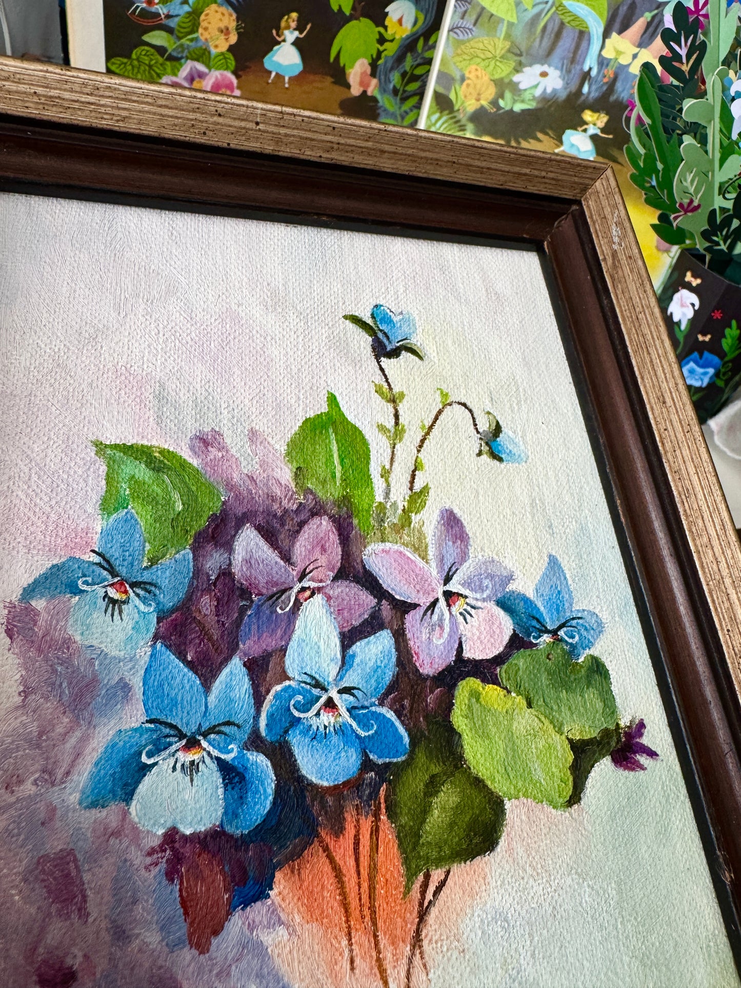Alice's Flowers : Snobby Violets, original upcycled vintage art