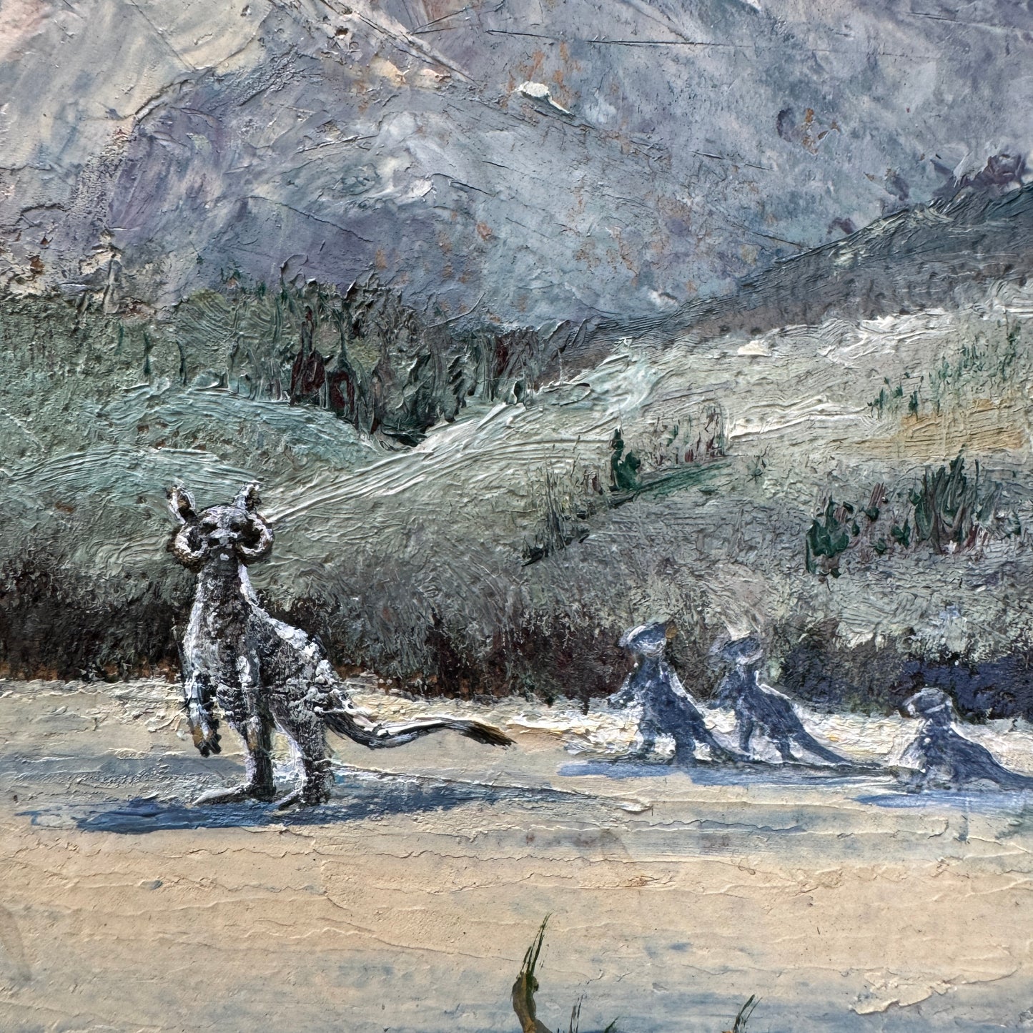 Tiny Tauntauns, upcycled vintage painting