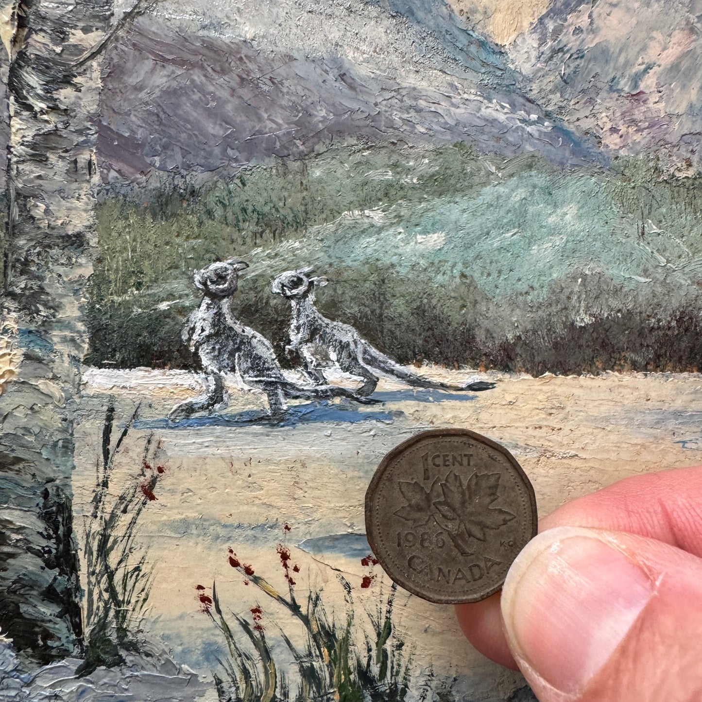 Tiny Tauntauns, upcycled vintage painting