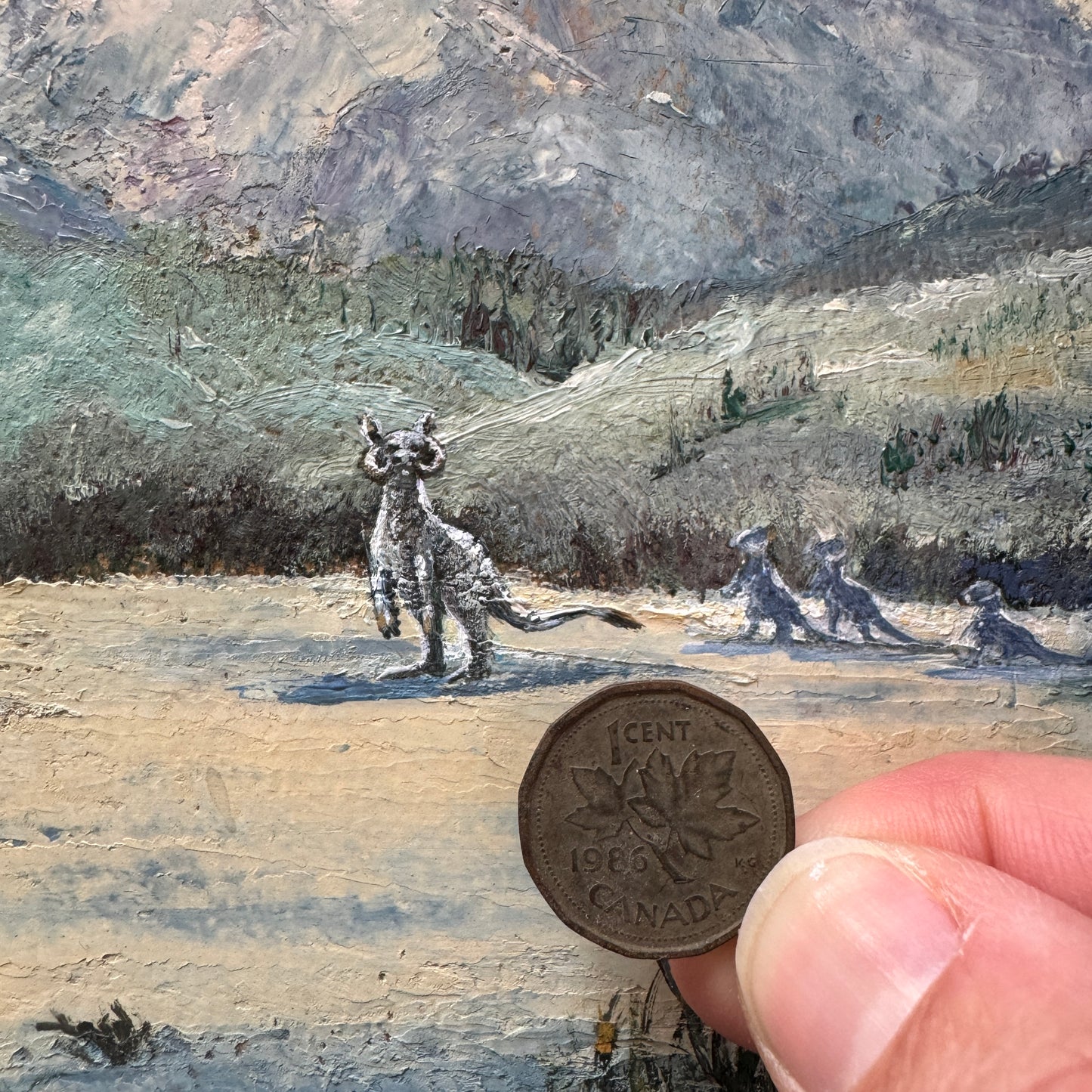 Tiny Tauntauns, upcycled vintage painting