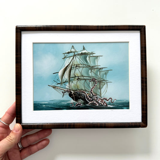 Octopus Vs Ship : Mimic Octopus - PRINT in Antique Frame