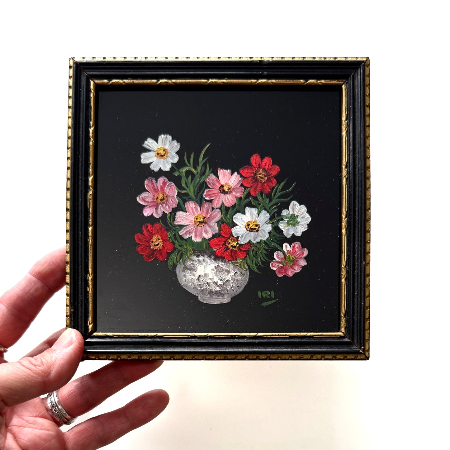 Alice's Flowers : Cheeky Bunch, original upcycled vintage painting