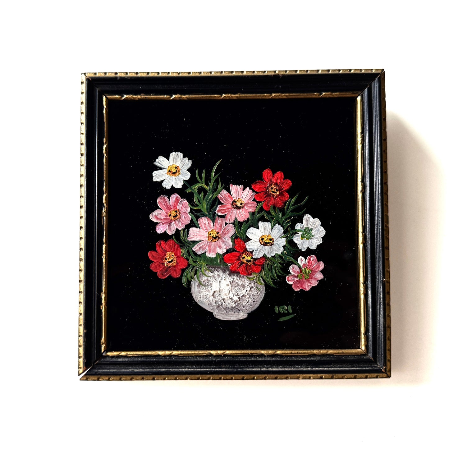 Alice's Flowers : Cheeky Bunch, original upcycled vintage painting