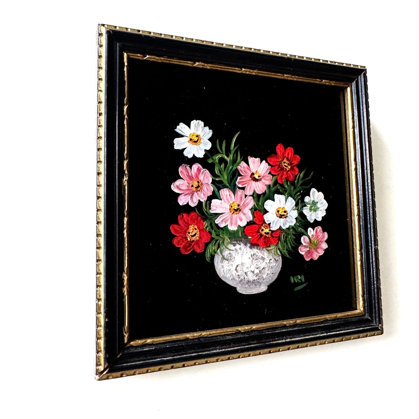 Alice's Flowers : Cheeky Bunch, original upcycled vintage painting