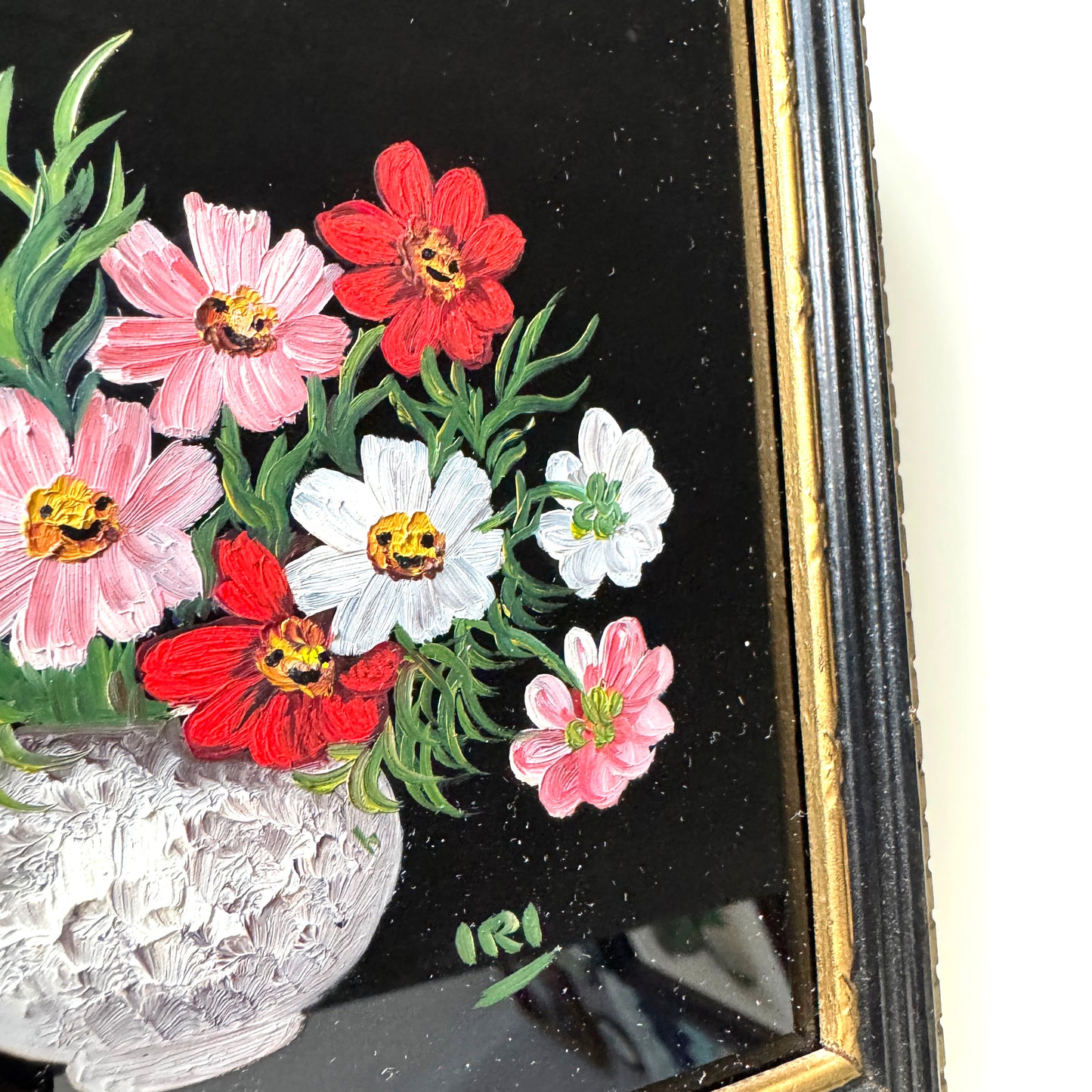 Alice's Flowers : Cheeky Bunch, original upcycled vintage painting
