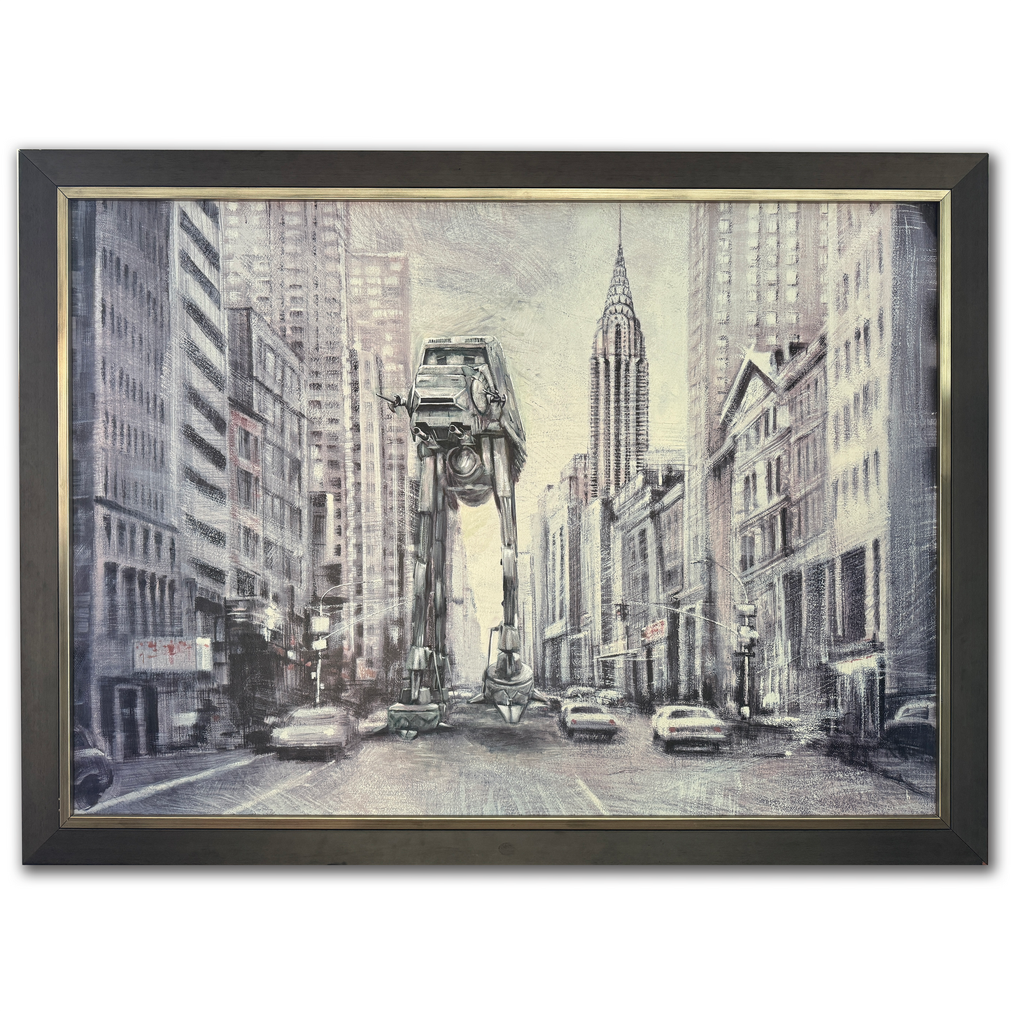 NYC Walker, upcycled vintage painting