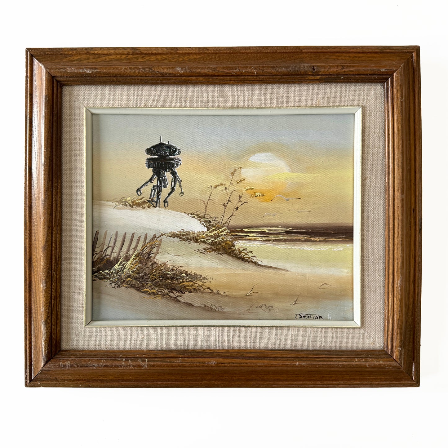 Beach Droid, upcycled vintage painting