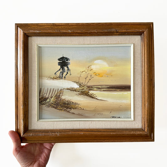 Beach Droid, upcycled vintage painting