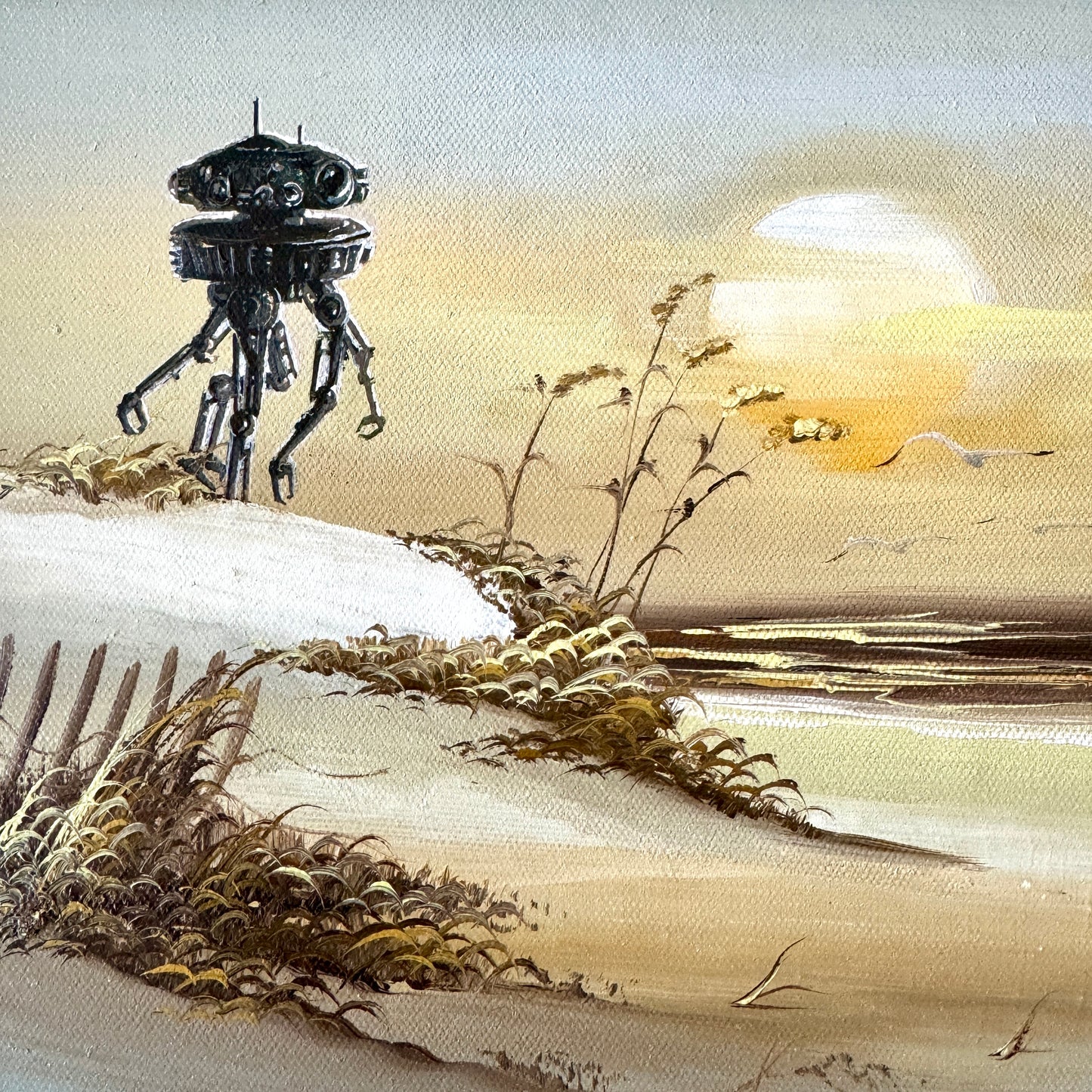 Beach Droid, upcycled vintage painting