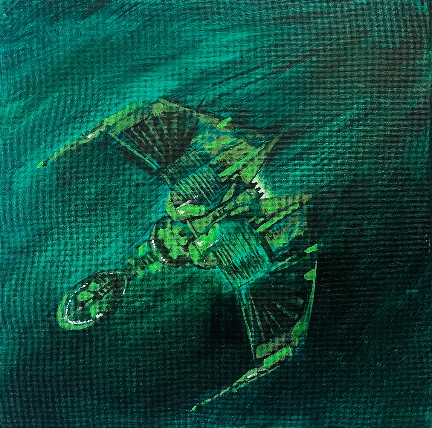 Sketch : Klingon Bird of Prey, Top original acrylic painting