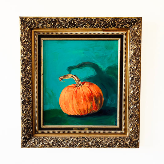 Pumpkin Study, original acrylic painting in vintage frame