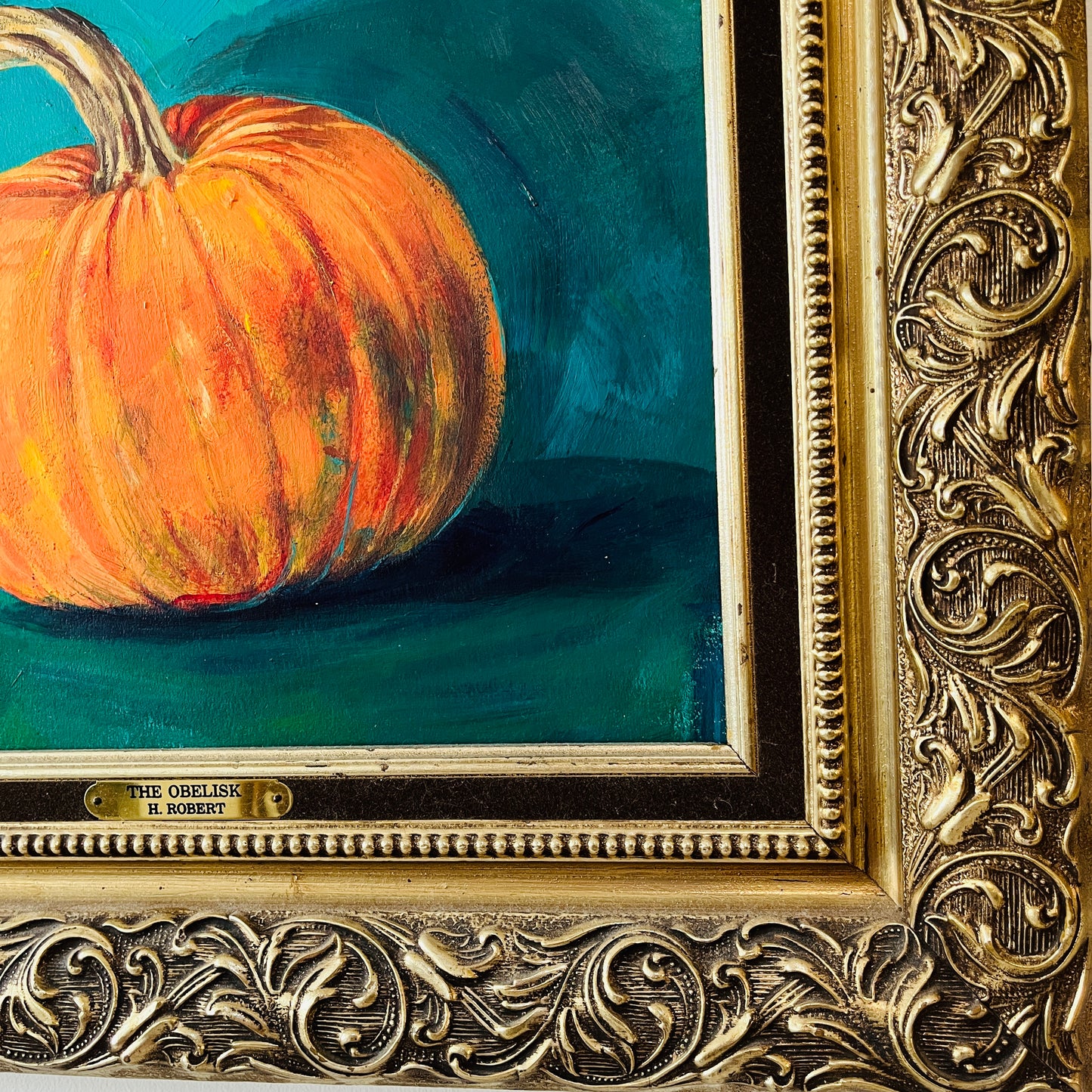 Pumpkin Study, original acrylic painting in vintage frame