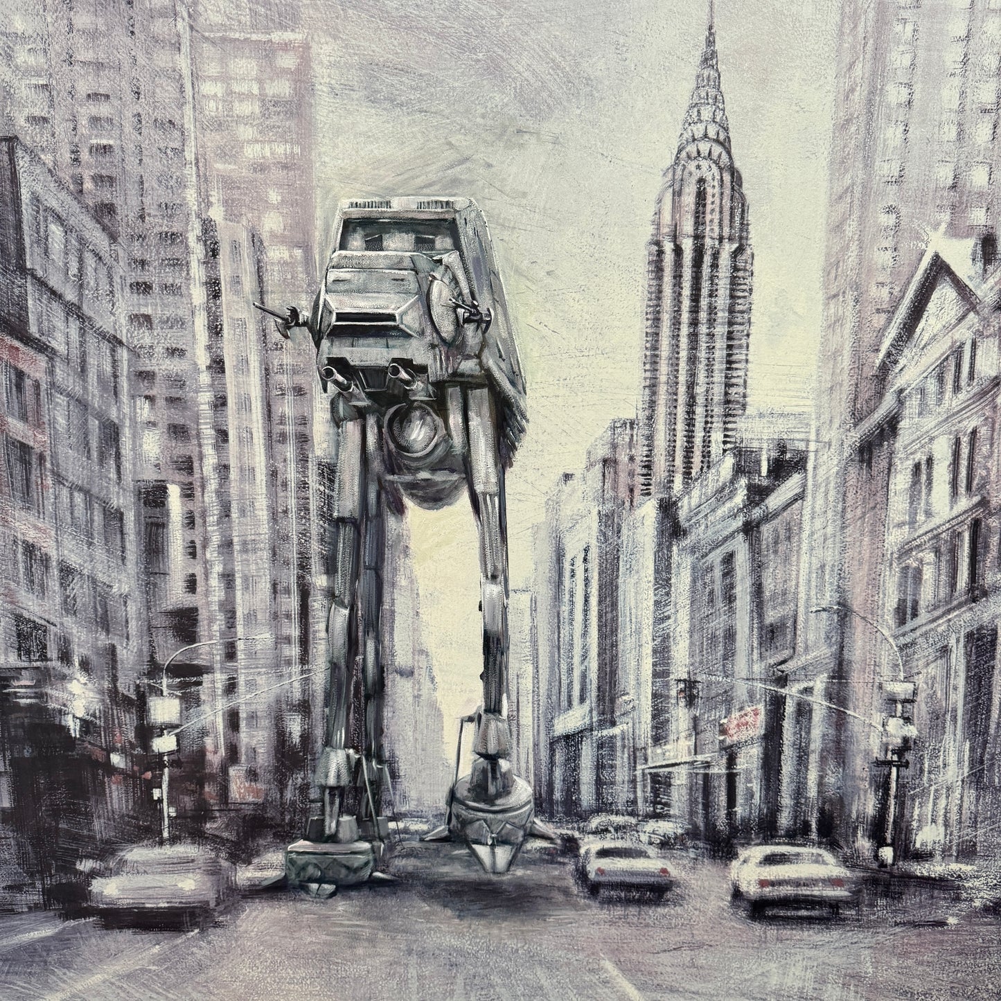 NYC Walker, upcycled vintage painting