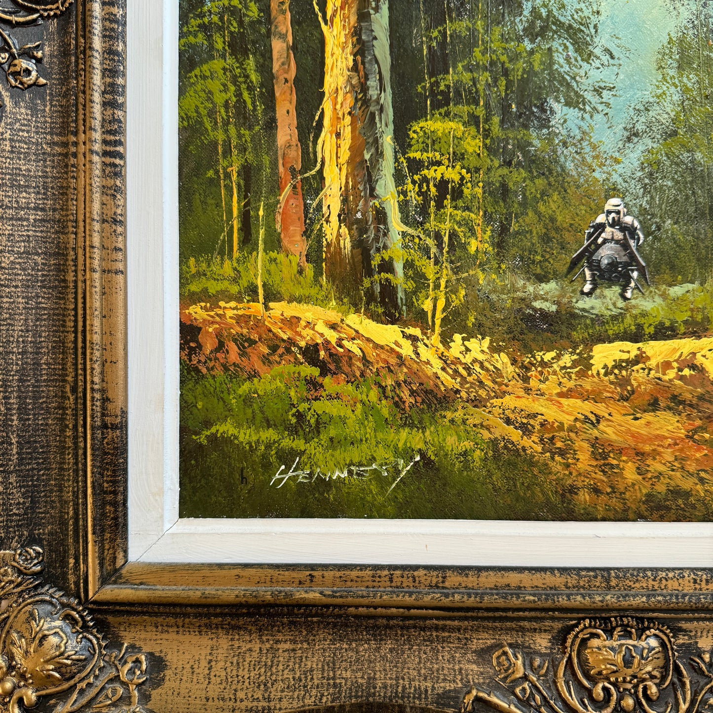 Speeder on Sanctuary Moon, upcycled vintage painting