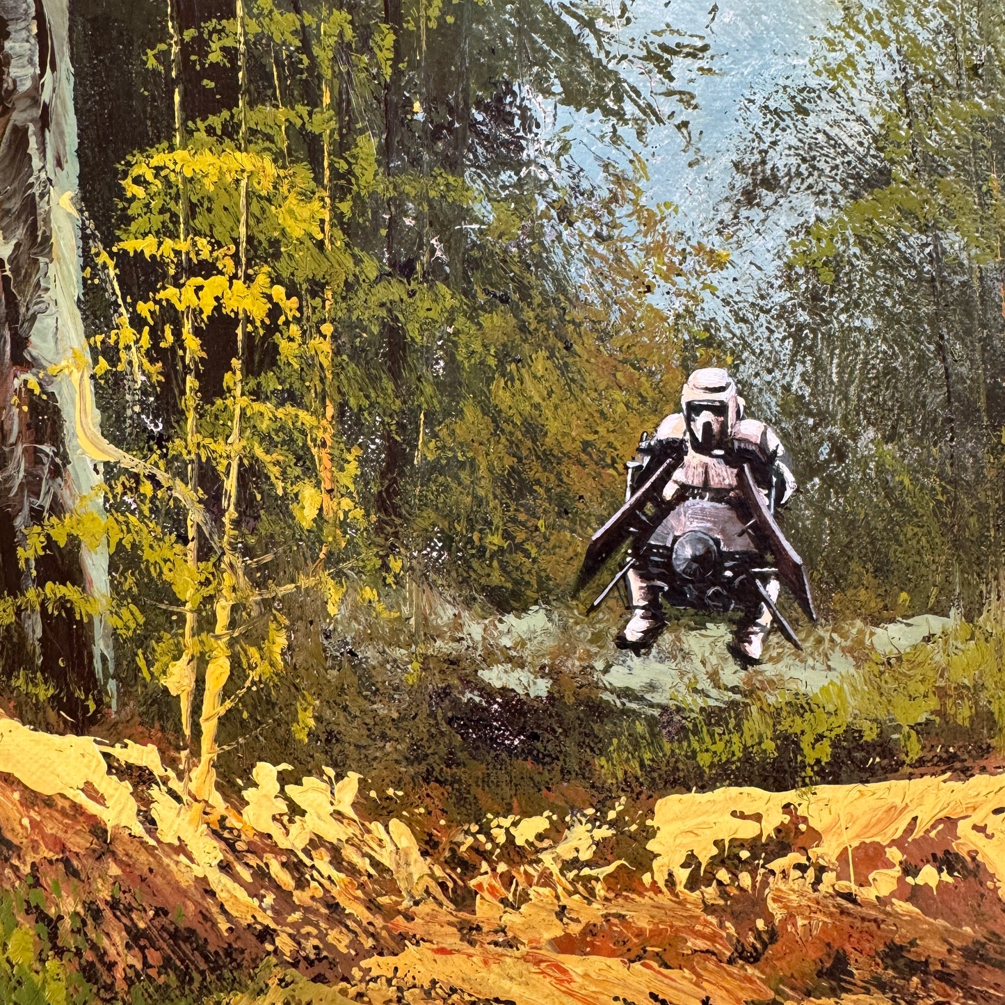 Speeder on Sanctuary Moon, upcycled vintage painting