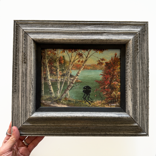 Lake Droid, upcycled vintage painting