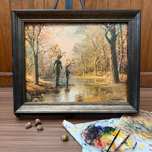 Memories of Fangorn : Chat with Mum, original upcycled vintage painting