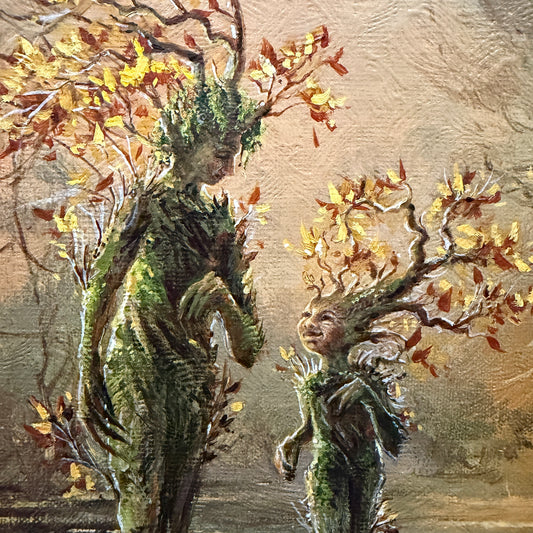 Memories of Fangorn : Chat with Mum, original upcycled vintage painting