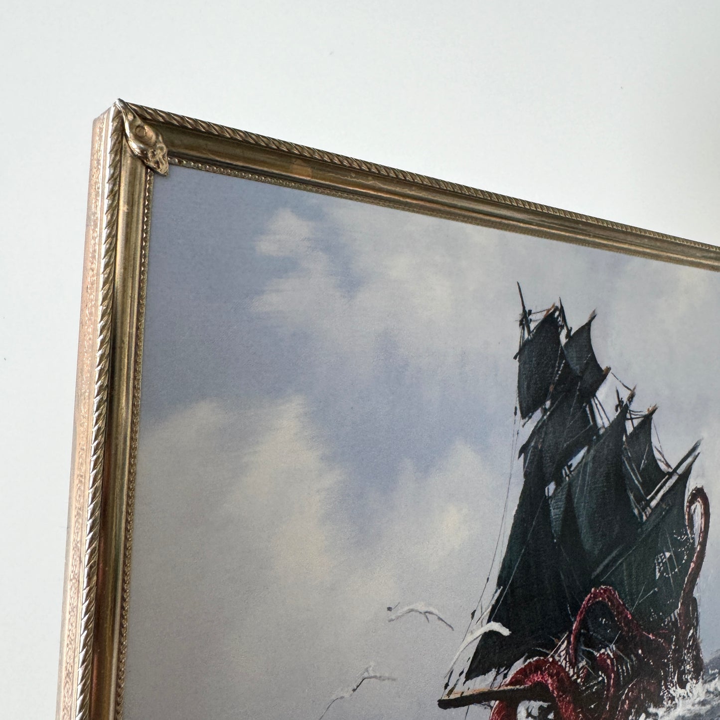 The Kraken Vs Ship - 8x10 PRINT in Brass Frame