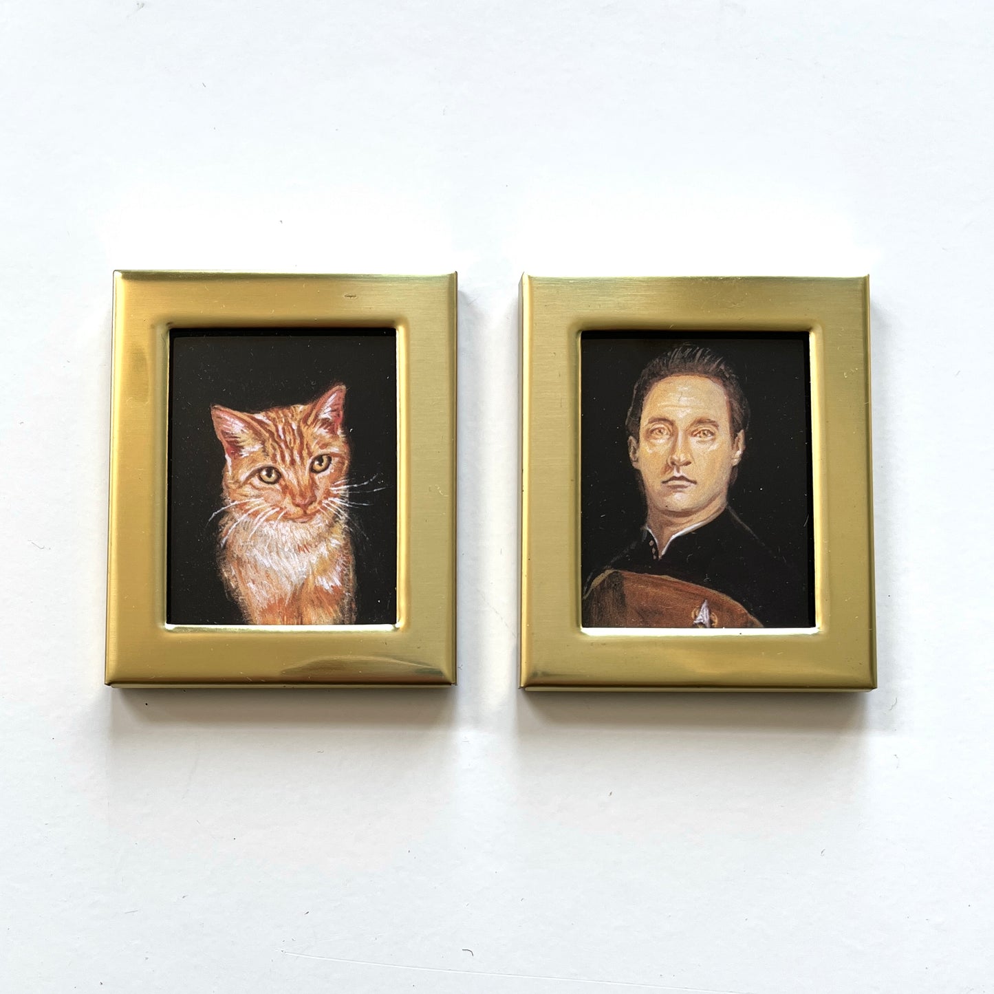 My Cat and I - 2x PRINTS in vintage brass frames