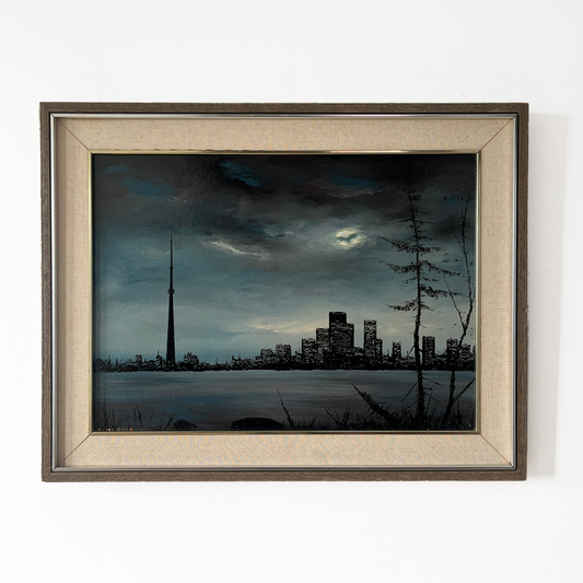 A Dark Knight in Toronto, original upcycled vintage painting