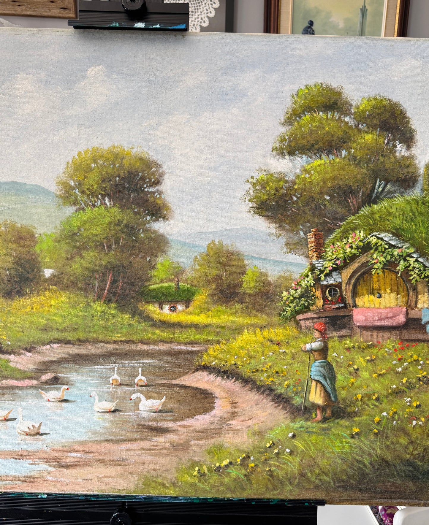 Birding Creeps Up On You, original upcycled vintage painting