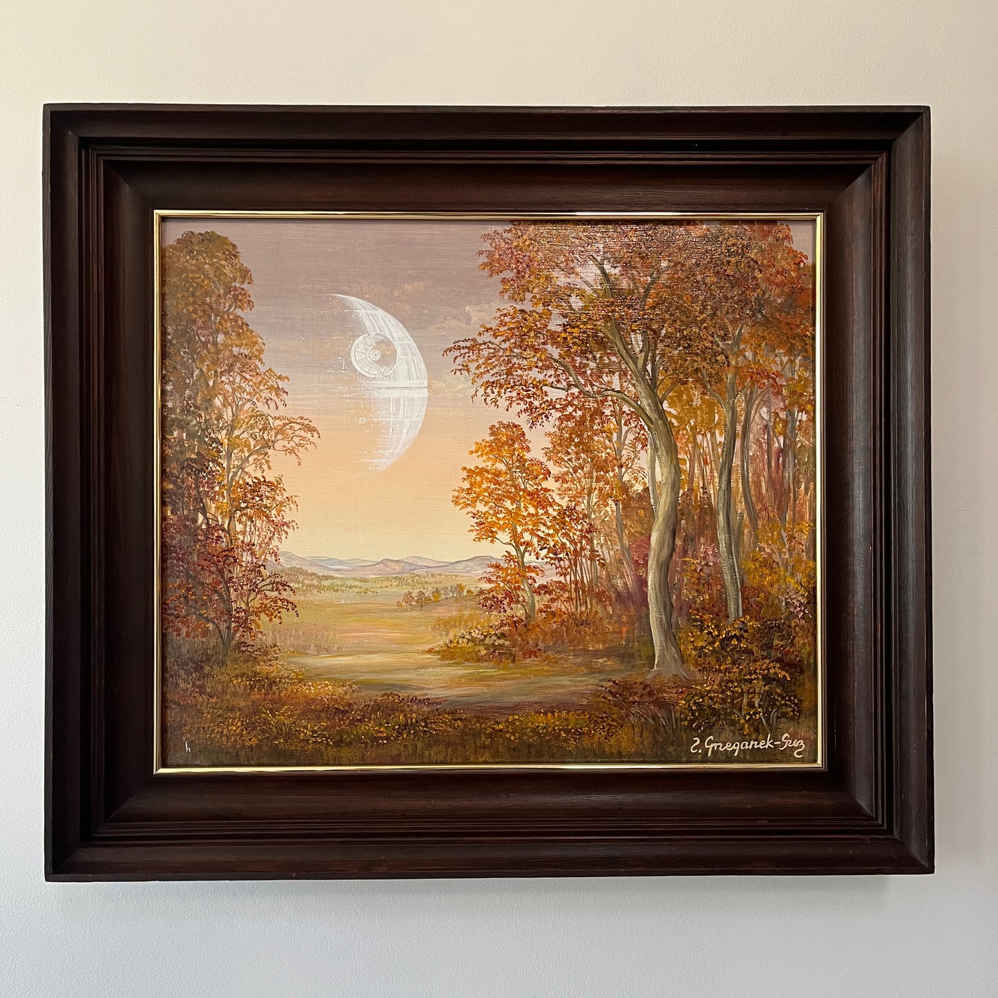 Harvest Moon, original upcycled vintage painting