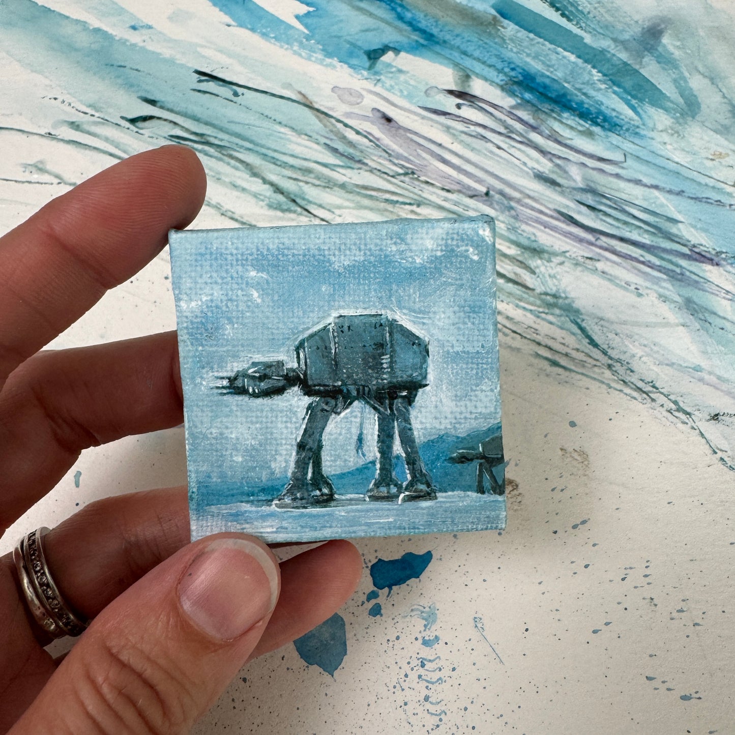Miniature painting - Tiny Hoth, AT-AT and Jedi