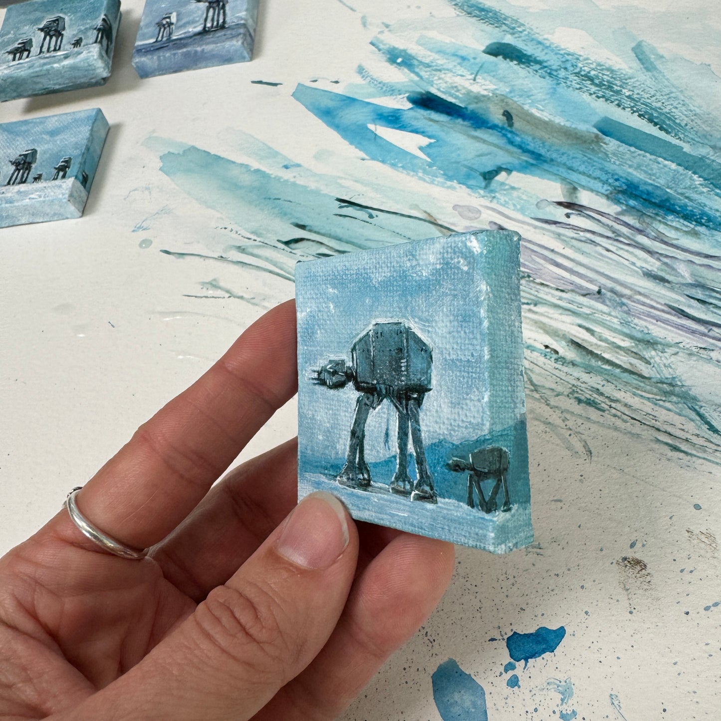 Miniature painting - Tiny Hoth, AT-AT and Jedi