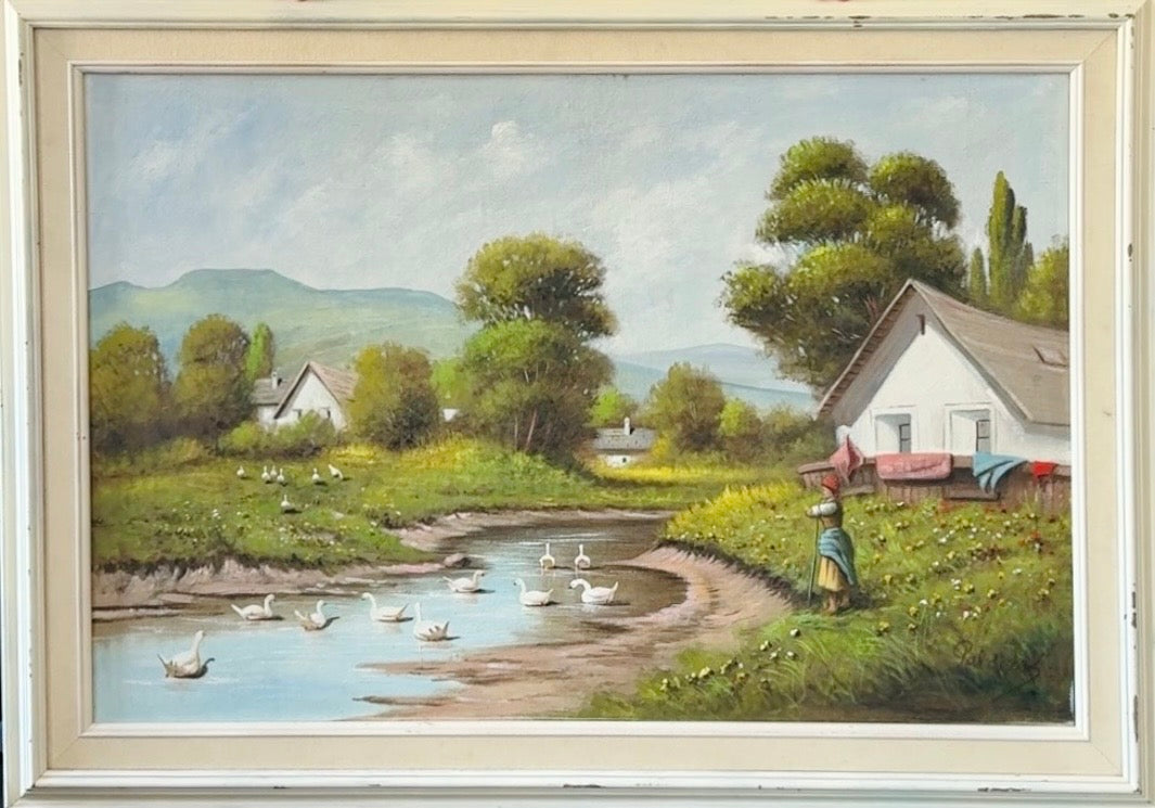 Birding Creeps Up On You, original upcycled vintage painting
