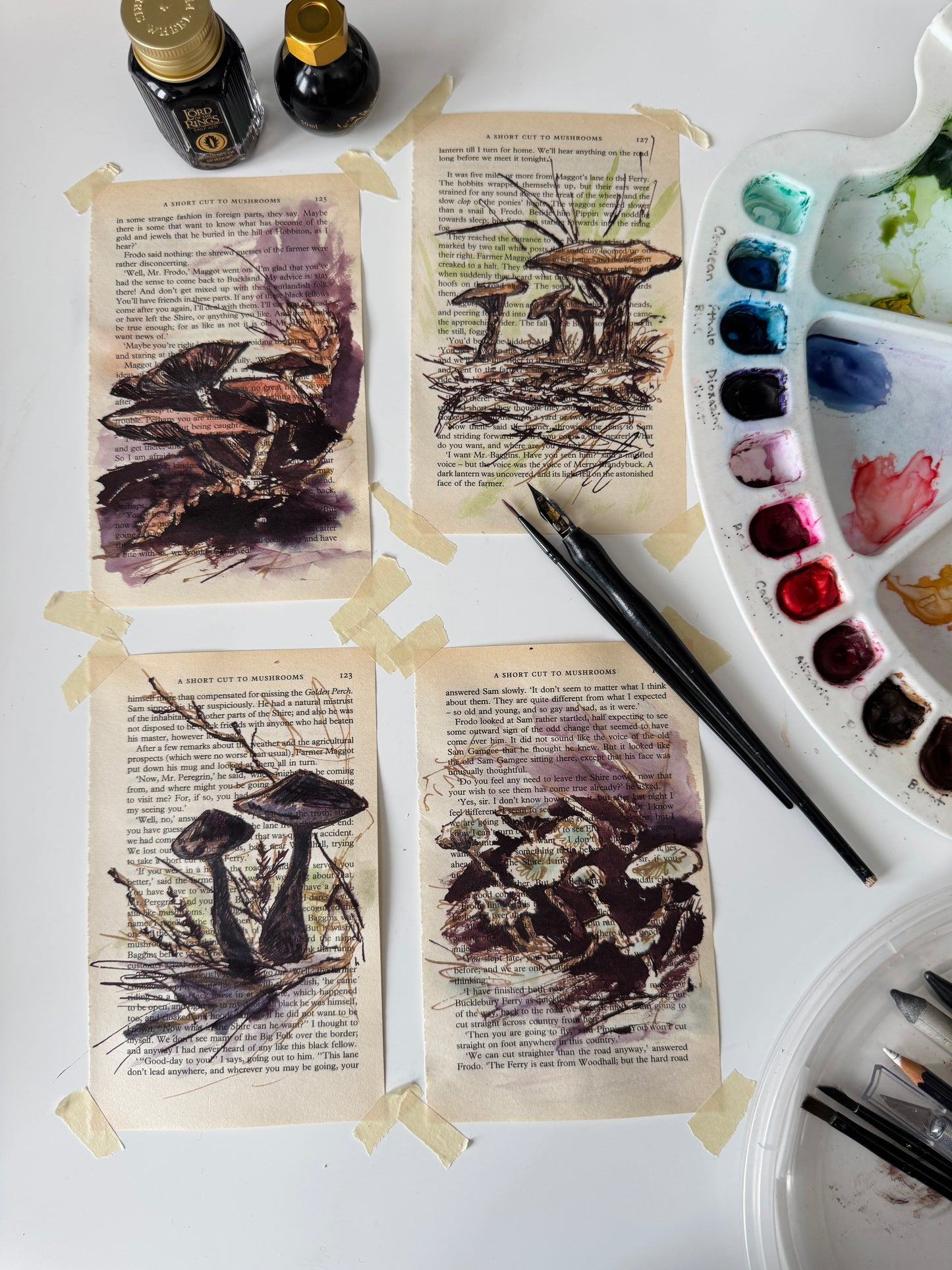 Hobbity Bookish Studies : Mushrooms, study in ink on p115