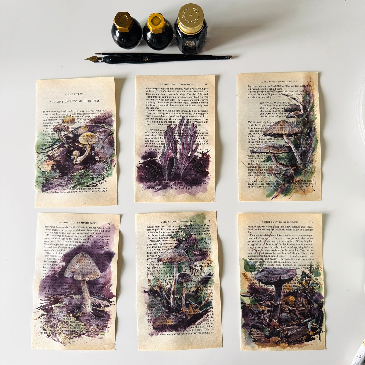 Hobbity Bookish Studies : Mushrooms, study in ink on p113 v2