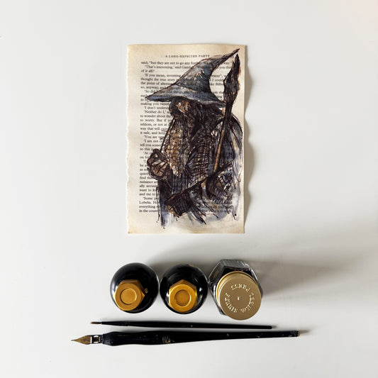 Hobbity Bookish Studies : The wizard, study in ink on p53