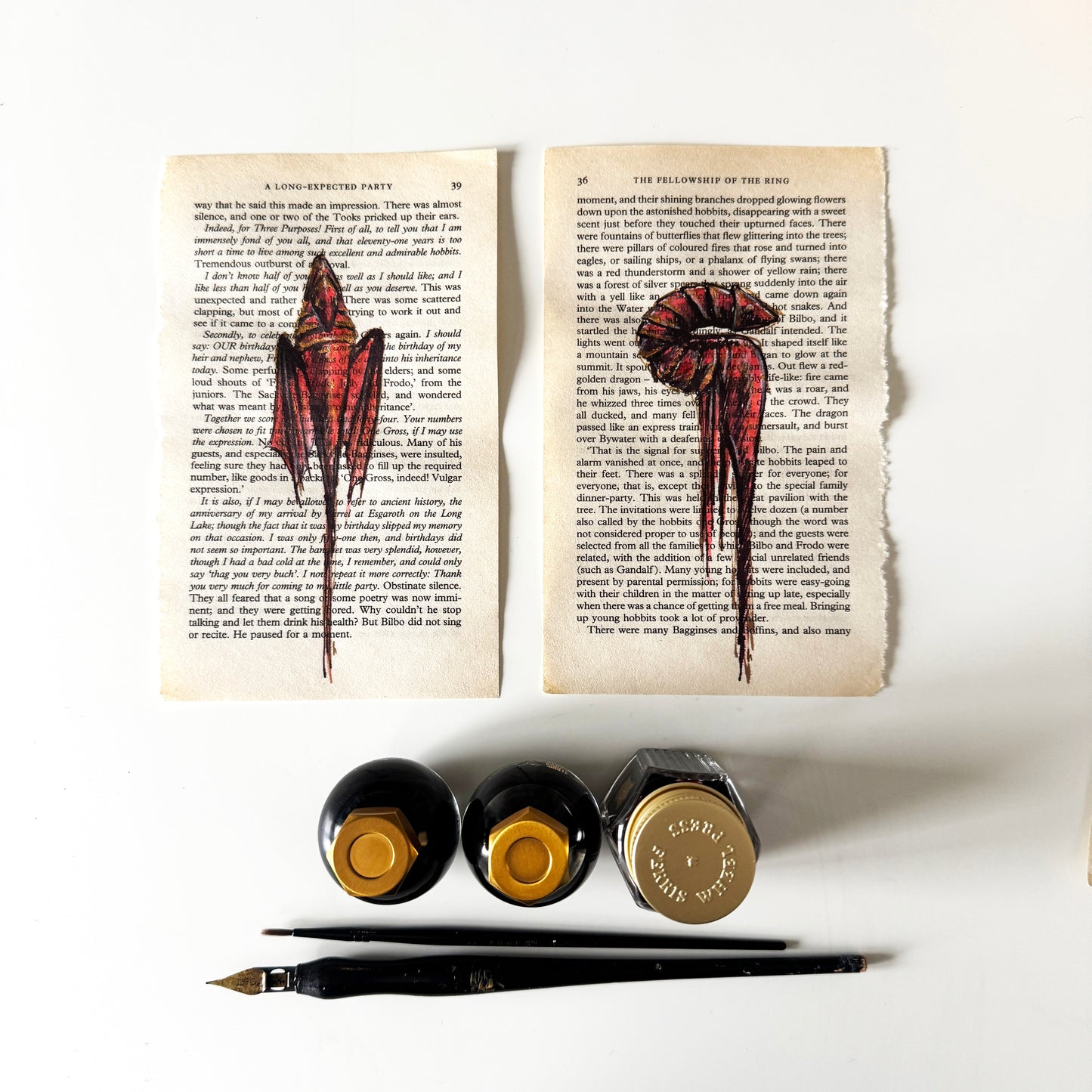 Hobbity Bookish Studies : Fireworks, studies in ink on p36 & 39
