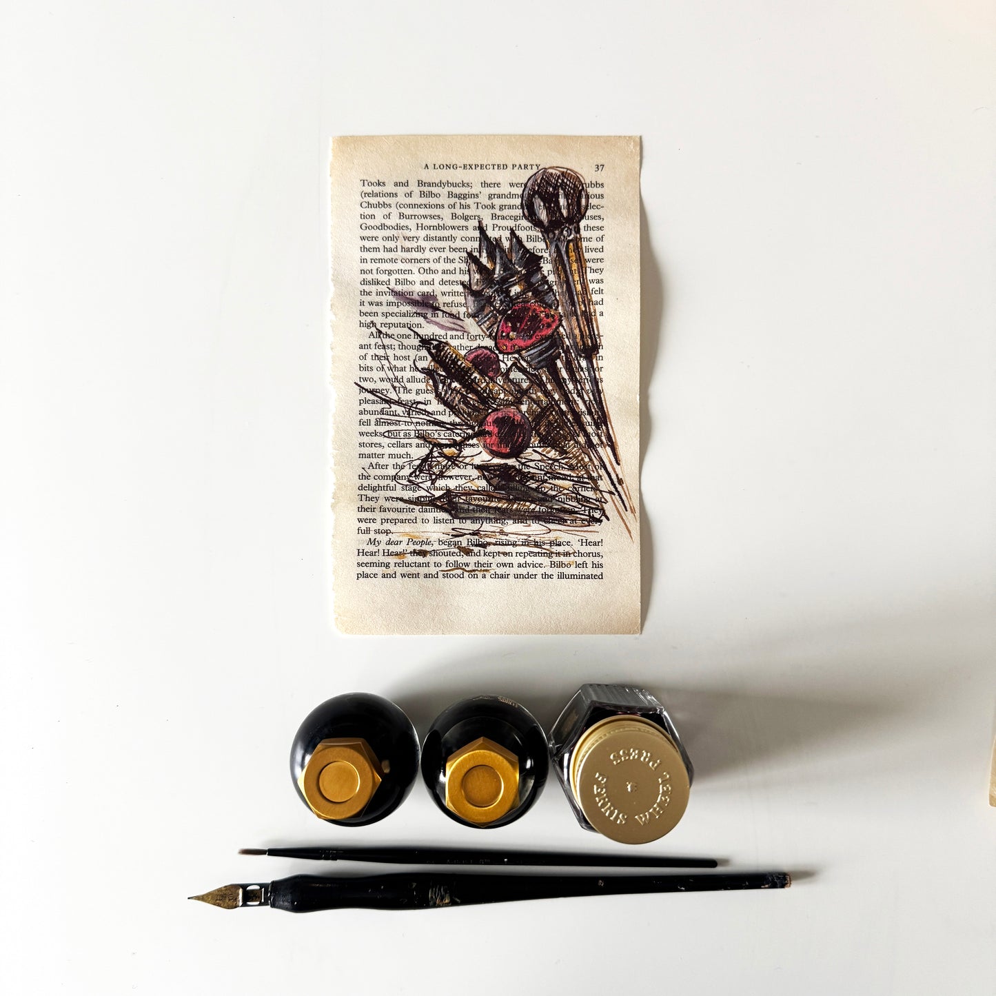 Hobbity Bookish Studies : Fireworks, study in ink on p37